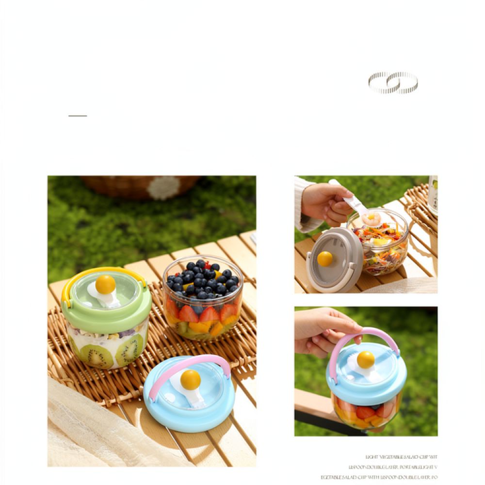 Food Snacks For Camping - Wadah Salad Portabel Bergaya dengan Pegangan,